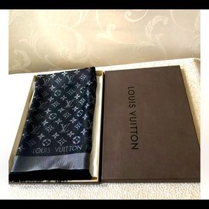 LOUIS VUITTON CHALET MONOGRAM SHINE NOIR SILK WOOL BLEND SCARF/WRAP